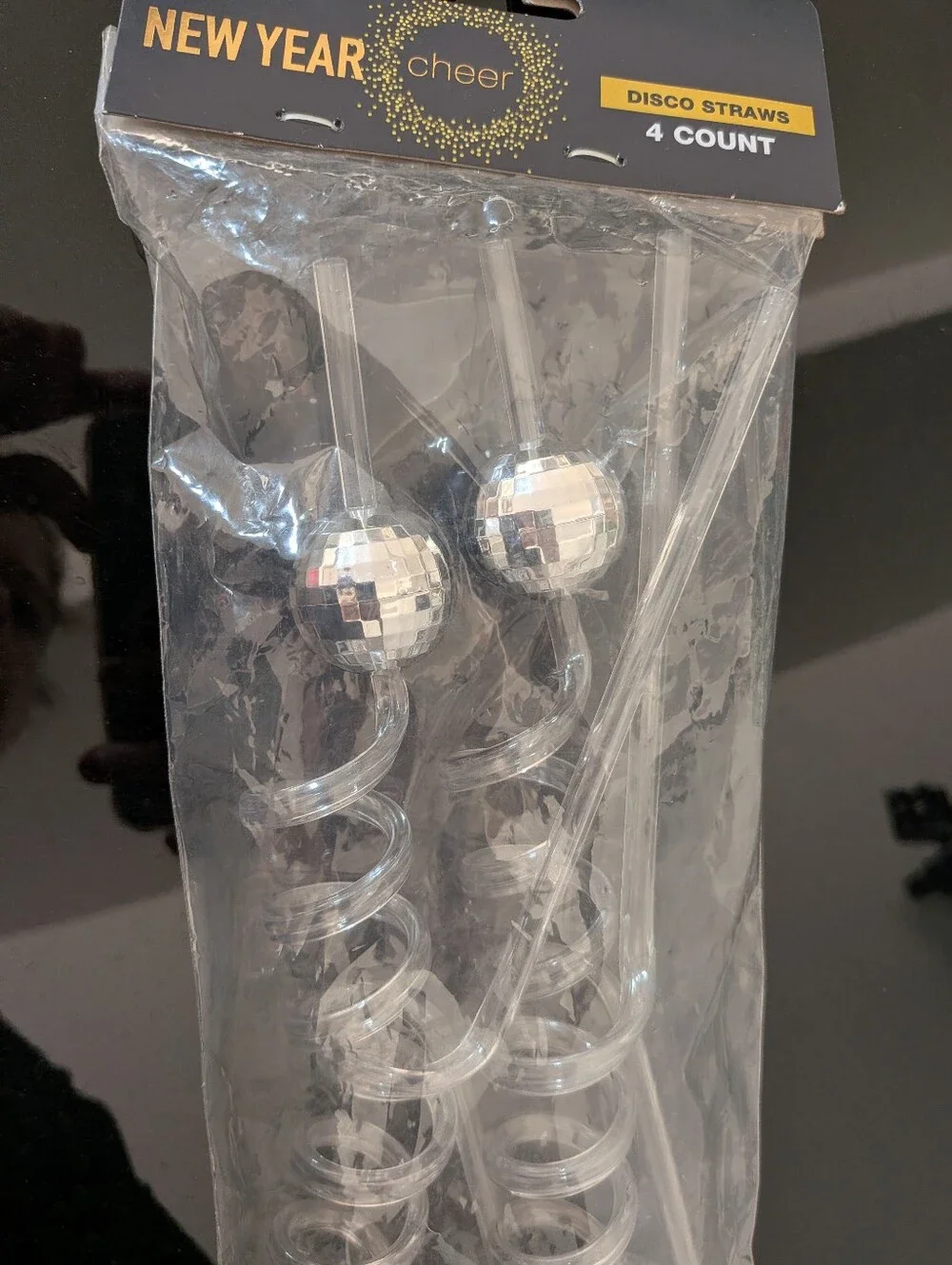 Disco Drink Stirrers And disco Ball Straws- Silver Mirror Ball (4 Count)